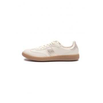 Pantofi sport din piele intoarsa si piele ecologica Marcella - Bej/Auriu platinat