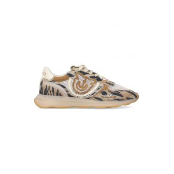 Pantofi sport din piele intoarsa si plasa cu animal print Zoe - Maro/Bej inchis