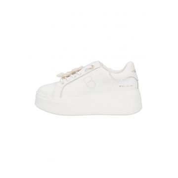 Pantofi sport din piele si piele ecologica - Alb/Bej deschis