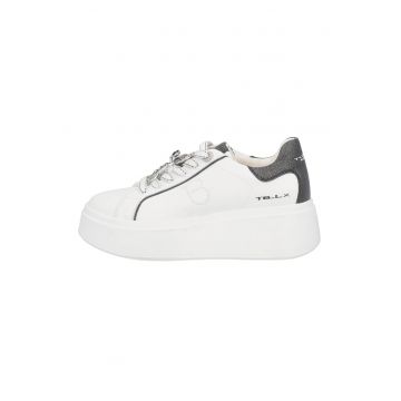 Pantofi sport din piele si piele ecologica - Alb/Negru