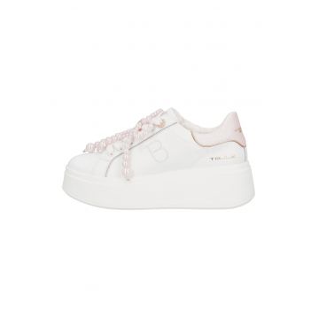 Pantofi sport din piele si piele ecologica - Alb/Roz pastel