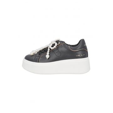 Pantofi sport din piele si piele ecologica - Negru