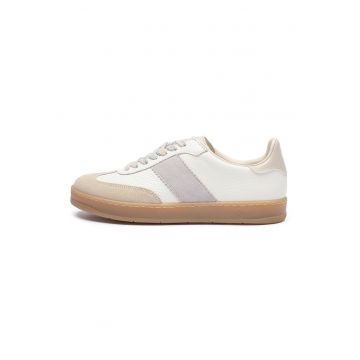 Pantofi sport din piele si piele intoarsa Nora - Alb/Bej