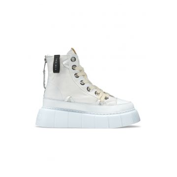 Pantofi sport flatform - din material textil - Alb/Crem