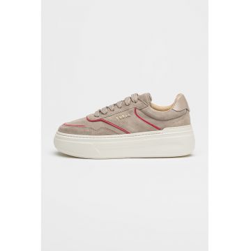 Pantofi sport flatform din piele intoarsa cu aplicatie logo Nuage - Maro taupe