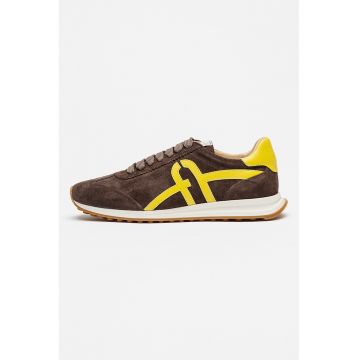 Pantofi sport low-cut din piele intoarsa - Maro/Galben inchis