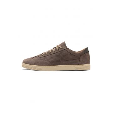 Pantofi sport low-cut din piele intoarsa - Maro pamantiu