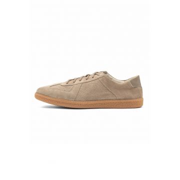 Pantofi sport low-cut din piele si piele intoarsa - Bej