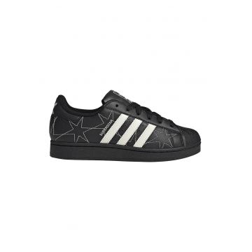 Pantofi sport Superstar II de piele cu model inimi cusute - Negru/Alb murdar