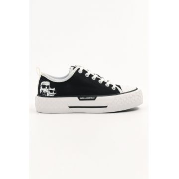 Tenisi flatform cu detalii monograma - Alb/Negru