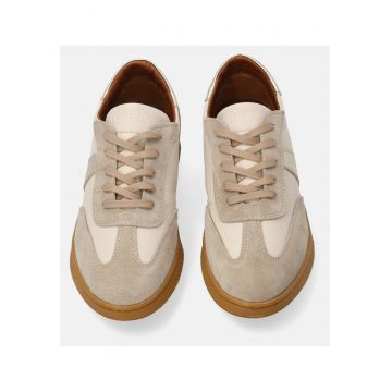 Pantofi cu profil jos cu piele naturala si insertii de piele intoarsa