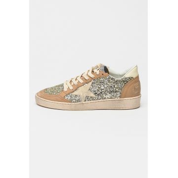 Pantofi sport Ball Star din piele cu aspect stralucitor - Maro deschis/Argintiu