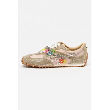 Pantofi sport Comeos-R din piele ecologica cu insertii din material textil - Grej/Argintiu