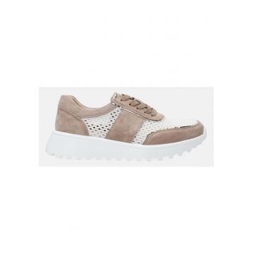 Pantofi sport cu perforatii si garnituri din piele intoarsa