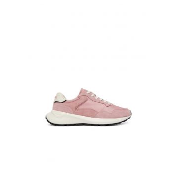 Pantofi sport dama -  piele intoarsa/textil - roz/alb