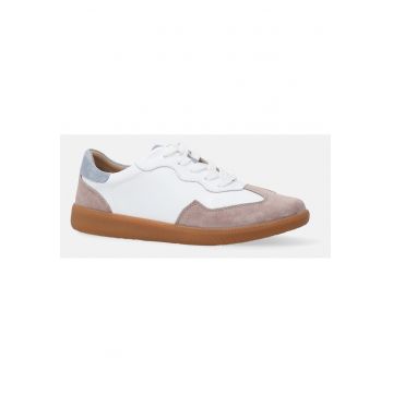 Pantofi sport de piele cu garnituri de piele intoarsa cu talpla plata si profil jos