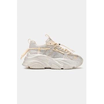Pantofi sport din material textil cu strasuri - Piersica/Argintiu