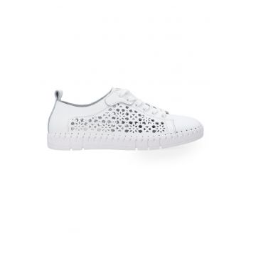 Pantofi sport din piele cu ajuratii florale