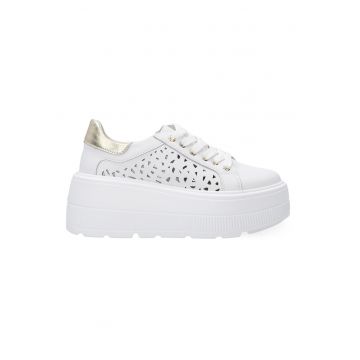 Pantofi sport din piele cu aspect masiv si perforatii