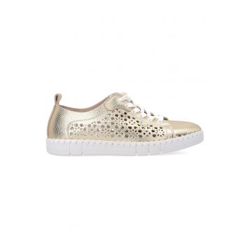 Pantofi sport din piele cu aspect metalic si perforatii