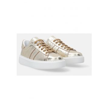 Pantofi sport din piele cu aspect metalizat si talpa inalta