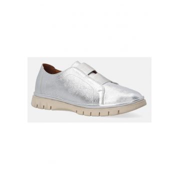 Pantofi sport din piele cu design slip-on si aspect metalizat