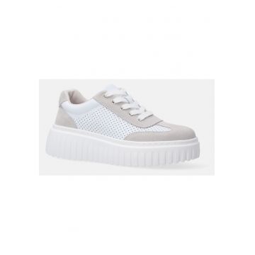 Pantofi sport din piele cu garnituri de piele intoarsa si talpa flatform