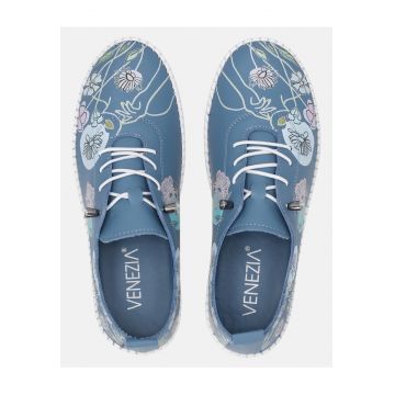 Pantofi sport din piele cu imprimeu floral si sireturi