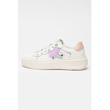 Pantofi sport din piele cu model cu Snoopy Queency - Alb/Roz pastel