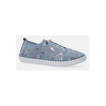 Pantofi sport din piele cu model floral si sireturi
