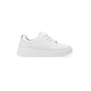 Pantofi sport din piele cu model uni si perforatii