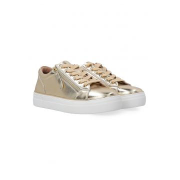 Pantofi sport din piele cu sireturi si fermoar