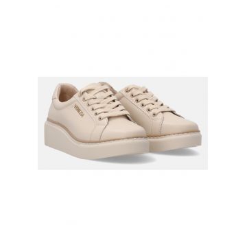 Pantofi sport din piele cu talpa wedge si logo