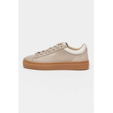 Pantofi sport din piele Enjoy - Gri deschis/Maro taupe deschis