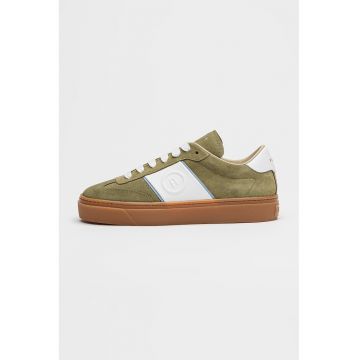 Pantofi sport din piele intoarsa cu garnituri din piele Enjoy - Alb/Verde sparanghel