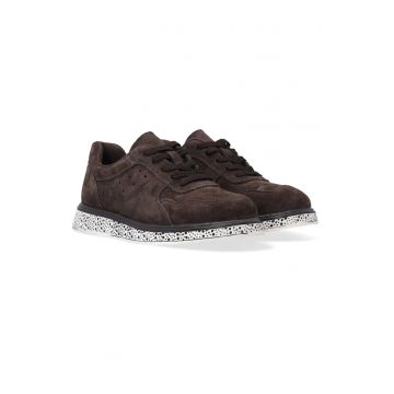 Pantofi sport din piele intoarsa cu profil jos si model pe talpa