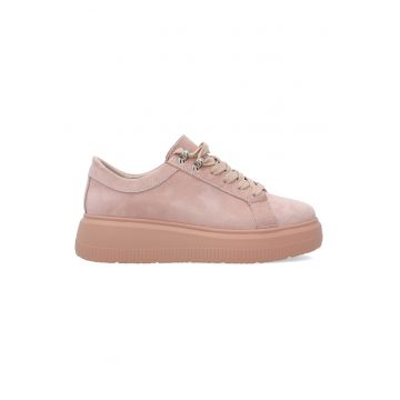 Pantofi sport din piele intoarsa cu talpa wedge - Roz