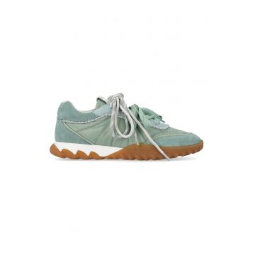Pantofi sport din piele intoarsa si material textil cu strasuri Gea - Caramel/Alb murdar/Verde feriga