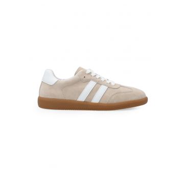 Pantofi sport din piele intoarsa si piele naturala - Bej