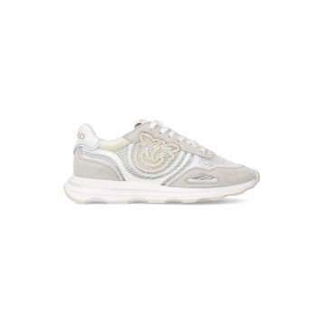 Pantofi sport din piele intoarsa si plasa Zoe - Maro taupe deschis/Alb murdar