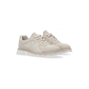 Pantofi sport din piele intorsa cu model pe talpa