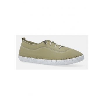 Pantofi sport din piele naturala cu model uni si sireturi