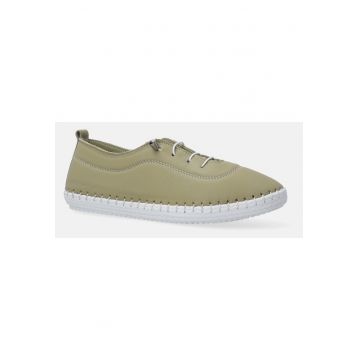 Pantofi sport din piele naturala cu model uni si sireturi