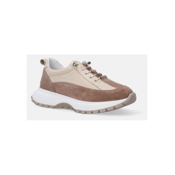 Pantofi sport din piele naturala cu talpa wedge si garnituri din piele intoarsa