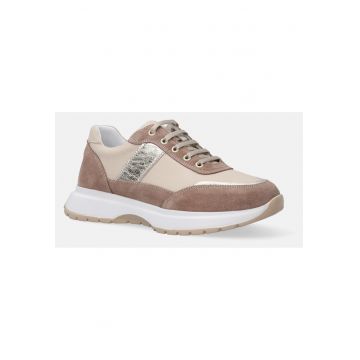 Pantofi sport din piele si piele intoarsa cu garnitura cu aspect metalizat