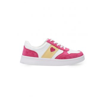 Pantofi sport din piele si piele intoarsa cu sireturi