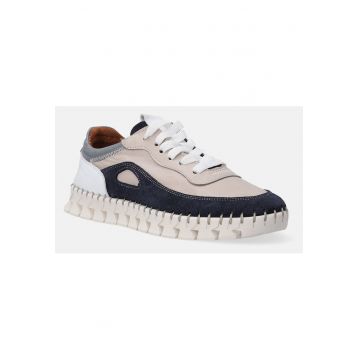 Pantofi sport din piele si piele intoarsa sireturi