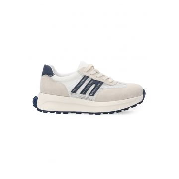 Pantofi sport din plasa cu garnituri din piele intoarsa si talpa wedge