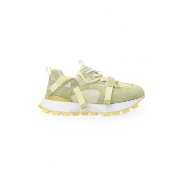 Pantofi sport din plasa si piele intoarsa cu talpa wedge