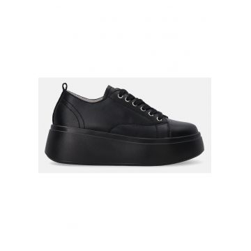 Pantofi sport flatform din piele cu imprimeu uni